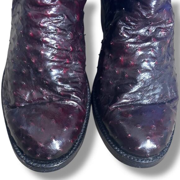 Lucchese Women’s Ostrich Cowboy Boots Size 7 Burgundy Western Leather Exotic - Picture 3 of 12